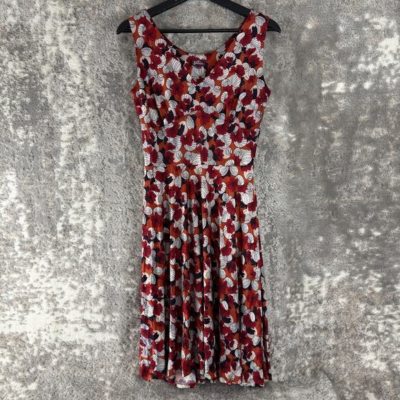 Salaam Size M Floral Print V Neck Fit Flared Knee Length Dress Red Sleeveless - Picture 1 of 8